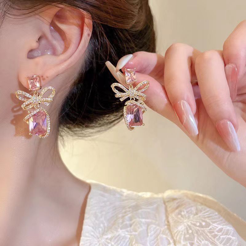 Bông Tai Thời Trang Đính Nơ Zircon 2023 Độc Đáo