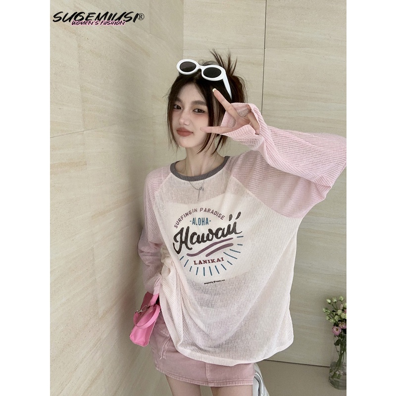 Sugemiusi Raglan Tay Dài Chống Nắng In Chữ Phong Cách Hàn Quốc Mới Mùa Hè - Thời Trang Nữ Hot Nhất