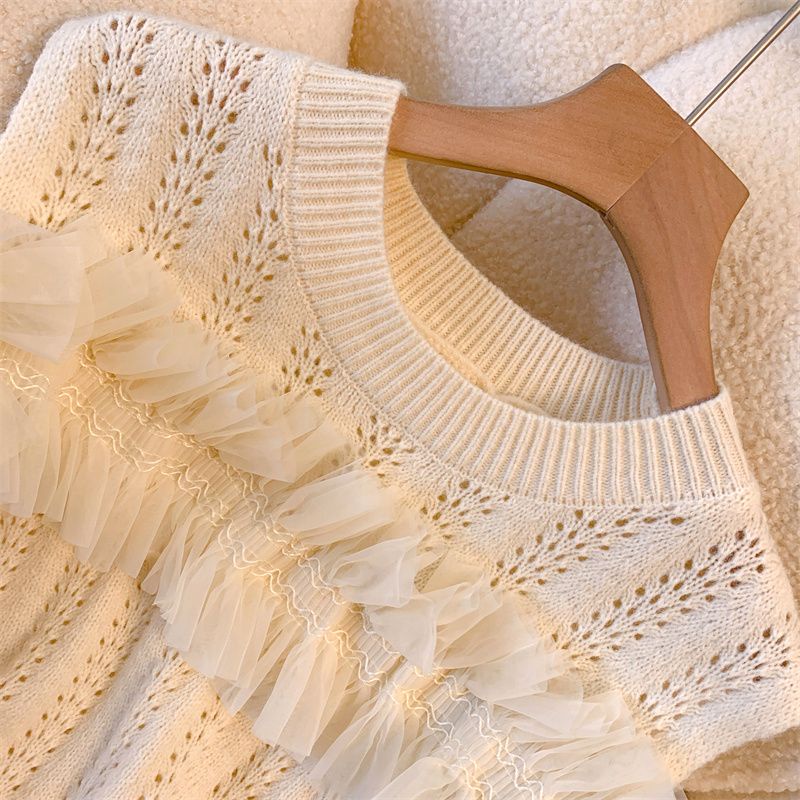 Áo sweater Dệt Kim Mềm Mại Phối Ren Phong Cách Pháp Thời Trang Mùa Thu 2023 Cho Nữ