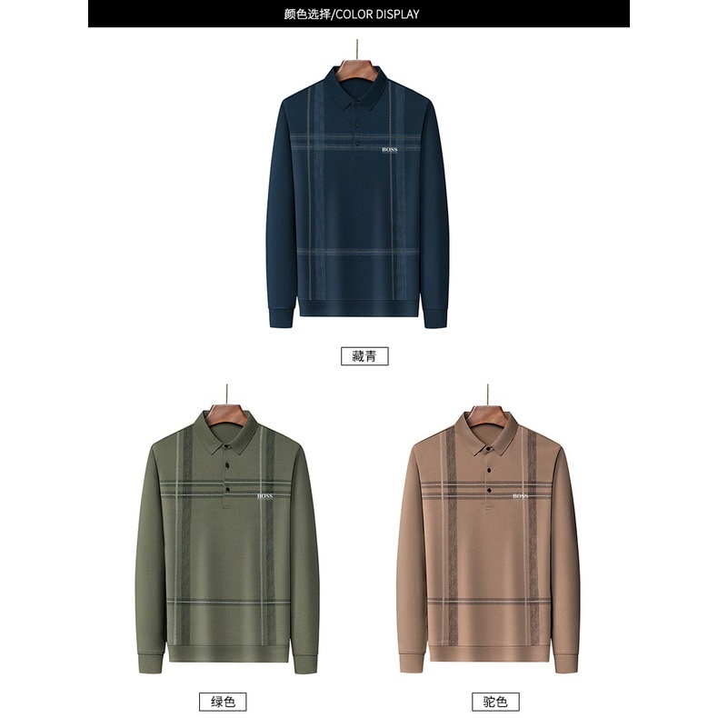 Xu hướng polo boss mới quần áo nam dài tay giải trí mùa xuân và mùa thu