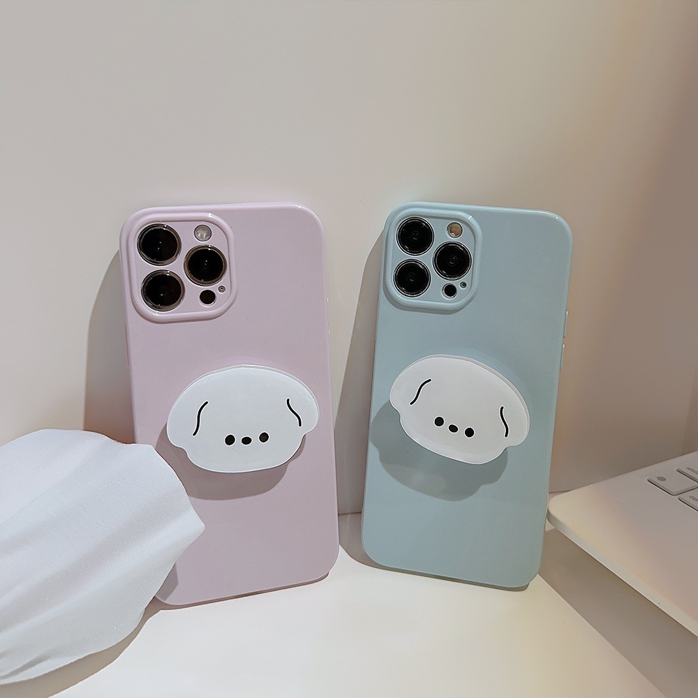 Dễ Thương Ốp Điện Thoại Mềm Màu Trơn Có Giá Đỡ Hình Cún Trắng Nhỏ Xinh Xắn Cho iphone 11 12 13 14 15 plus pro max