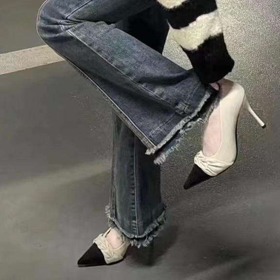 Giày cao gót 9cm mũi nhọn màu sắc bóng bẩy phong cách thời trang pháp dành cho giày trắng nữ