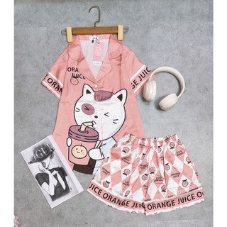 (Chubby Bigsize) Bộ Pijama Lụa đùi Bigsize 50-95kg BD04