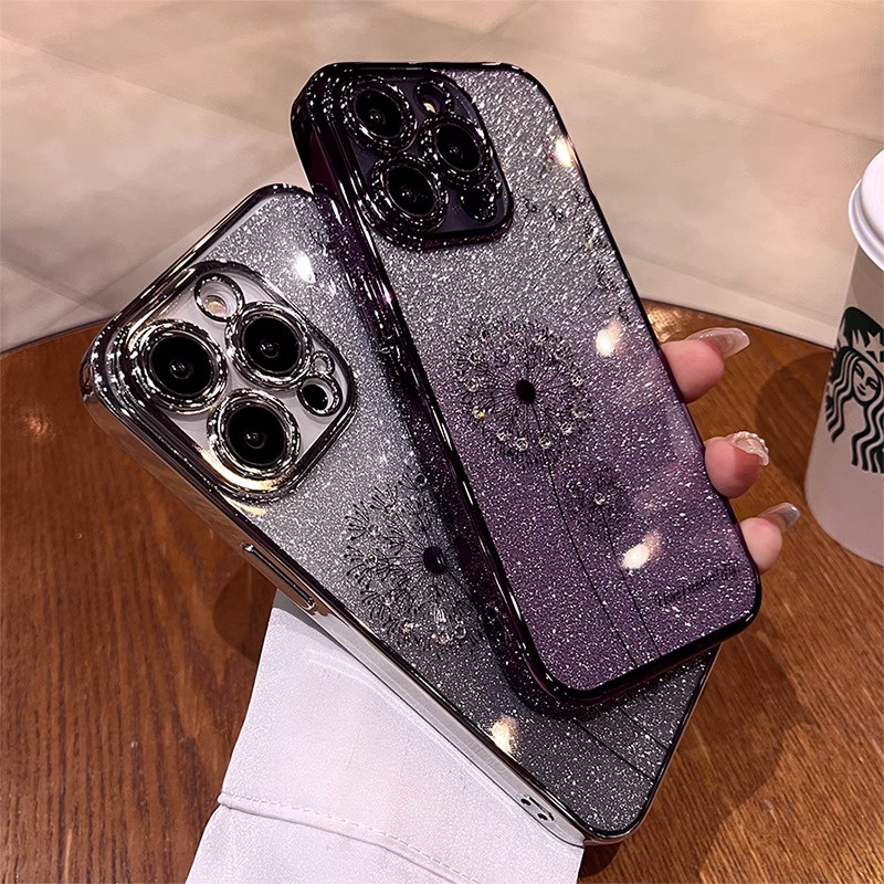 Vỏ điện thoại silicon trong suốt mạ kim cương taraxacum sang trọng cho iphone 14 12 13 11 pro max 14plus ốp lưng bảo vệ chống sốc mềm