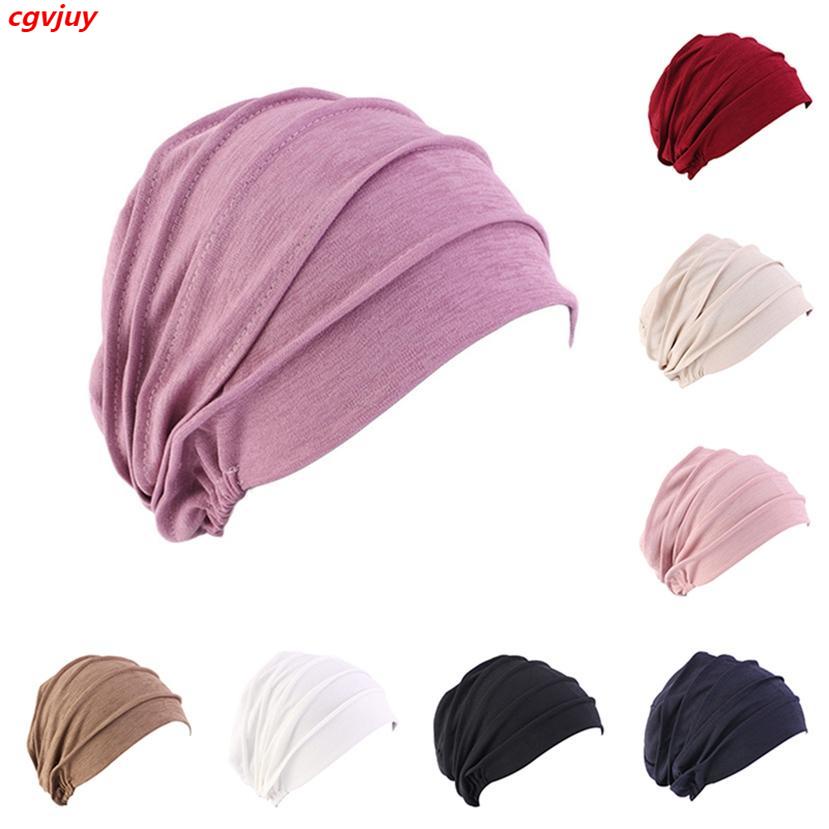 Phụ nữ mũ trùm đầu hijab mũ khăn xếp 1pc mũ trùm đầu ung thư chemo cap màu rắn