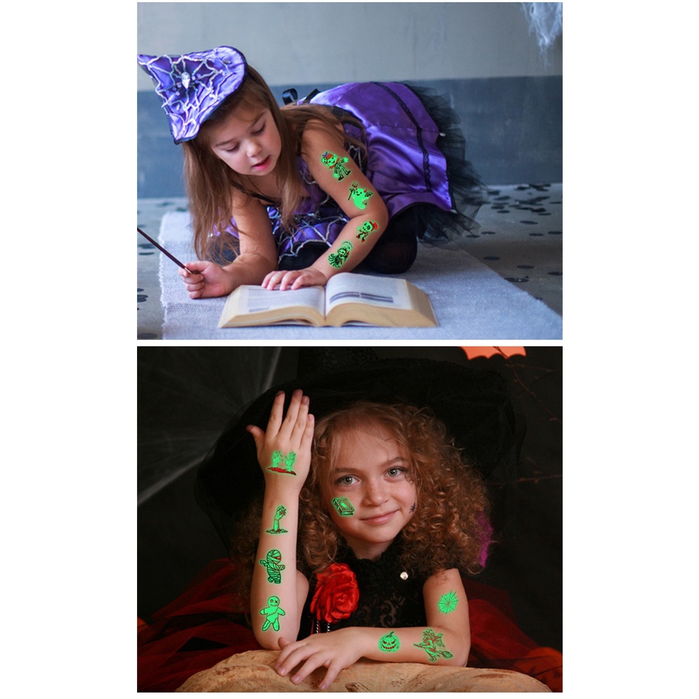 ⚡Còn Hàng⚡ 10 Miếng Dán Phát Sáng Trang Trí Halloween Hình Dán Vui Nhộn Dành Cho Trẻ Em Hình Xăm Không Thấm Nước Hình Dán Trang điểm Trang điểm Halloween