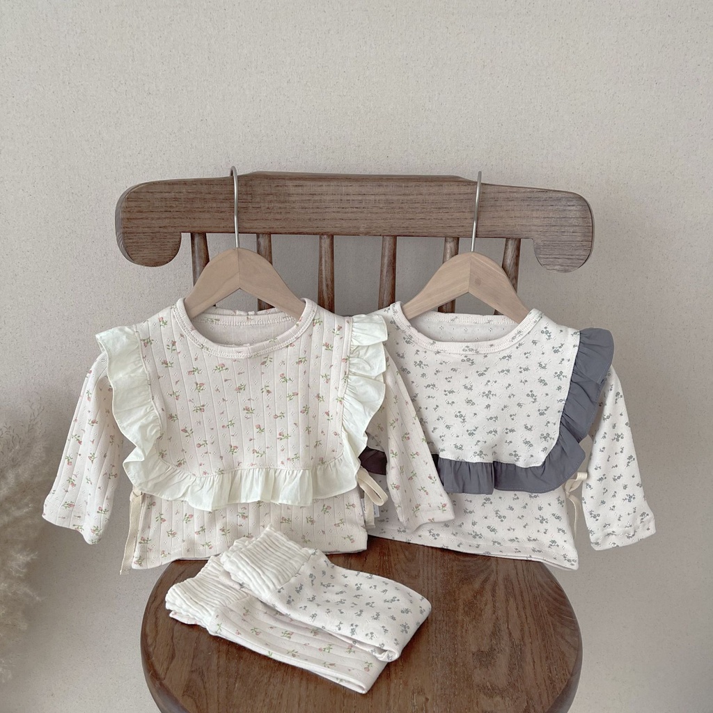 Set Đồ Xuân Thu Gồm Áo Họa Tiết Hoa Và Quần Lưng Cao Phong Cách Đồng Quê Cho Bé Gái