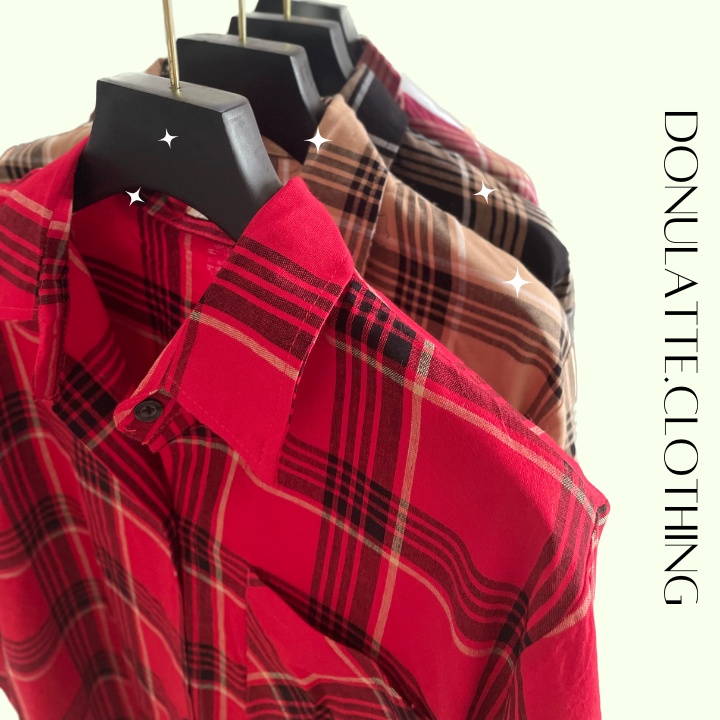 Áo sơ mi caro vải bóng dài tay kiểu dáng basic nhiều màu sắc vải mềm nhẹ - donulatte.clothing