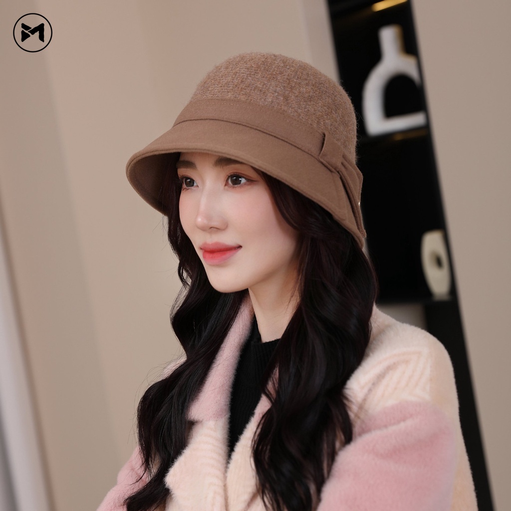 2023 mới đến mũ ấm của phụ nữ mũ chenille ngư dân hàn quốc mũ xô đan giản dị mũ lưu vực tối giản nhật bản