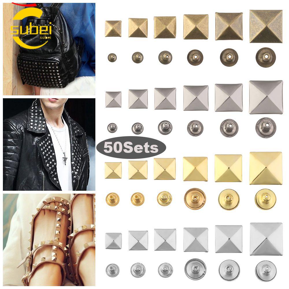 Subei 50 bộ đinh tán vuông tự làm thủ công mỹ nghệ giày túi trang trí hàng may mặc aceessories nút vải