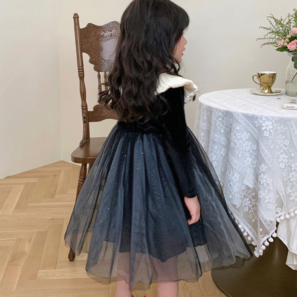 BEAR LEADER Gấu lãnh đạo bé gái búp bê cổ áo nhung chắp vá công chúa váy cho bé gái 2-6 tuổi hàn quốc quần áo mùa thu trẻ em kỳ nghỉ trang phục tiệc