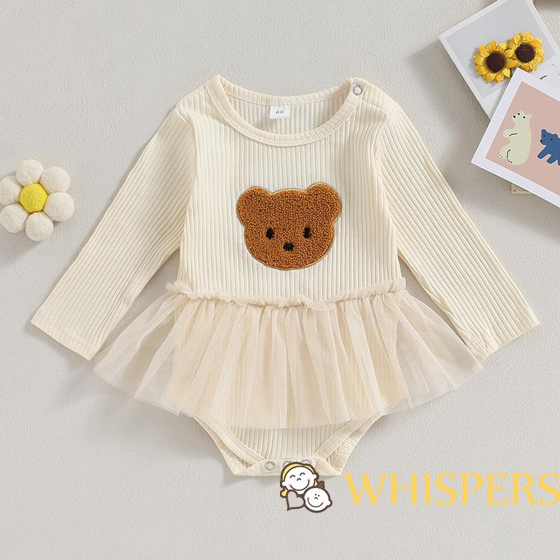 Whispers-0-18 tháng bé gái lưới romper dress mẫu gấu áo liền quần dài tay