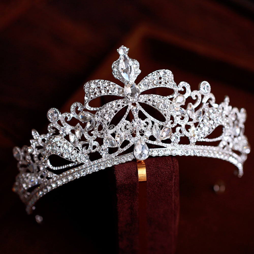 Cô dâu bowknot sang trọng vương miện cô dâu tinh tế rhinestone vương miện cài tóc trang trí mũ cưới đẹp