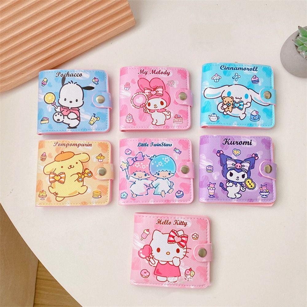 Dwayne Ví Da pu Đựng Tiền Xu / Thẻ Họa Tiết Hoạt Hình melody kuromi Dễ Thương Cho Học Sinh