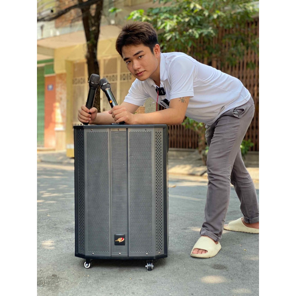 Loa Kéo AT T15 Bass 40cm - Công Suất Lớn kèm 2 Micro Không Dây
