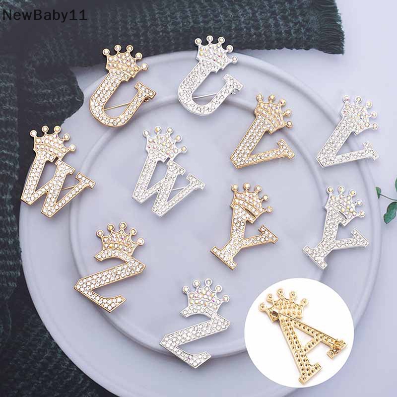 Newbaby fashion crown 26 chữ cái đầu tiên a đến z crystal rhinestone ghim trâm cho phụ nữ váy cưới ve áo cổ áo ghim trang sức.
