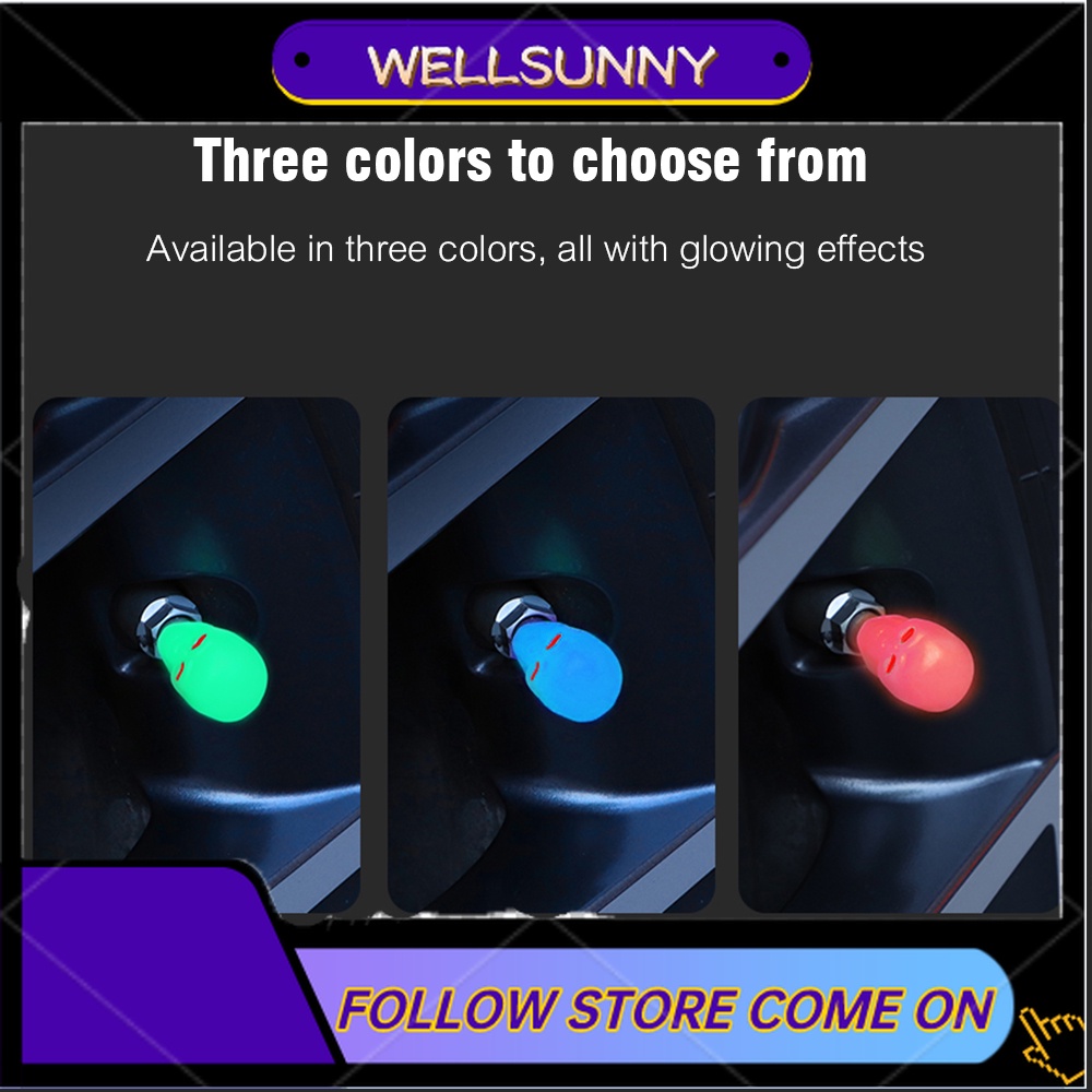 1/4 cái hình đầu lâu van lốp phát sáng mũ bảo hiểm xe máy xe đạp trung tâm bánh xe van huỳnh quang trang trí vỏ lốp trang trí tự động phụ kiện lốp