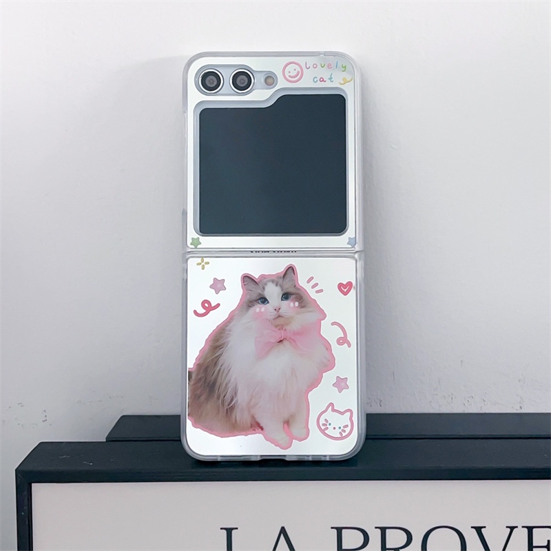 Ốp lưng mặt gương hình mèo dễ thương cho samsung galaxy z flip 5 z flip 4 z flip 3 ốp lưng bảo vệ cho zflip3 zflip4 zflip5 vỏ