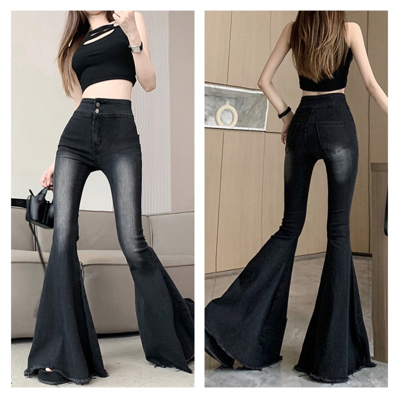Quần Denim Lưng Cao Ống Loe Form Ôm Kiểu Dáng Hợp Thời Trang