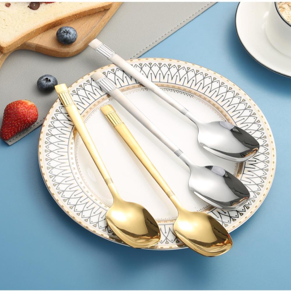 YIYU Muỗng cà phê bằng thép không gỉ, tay cầm dài đáy phẳng, bộ đồ ăn glod / silver lantern pattern kem đánh bóng