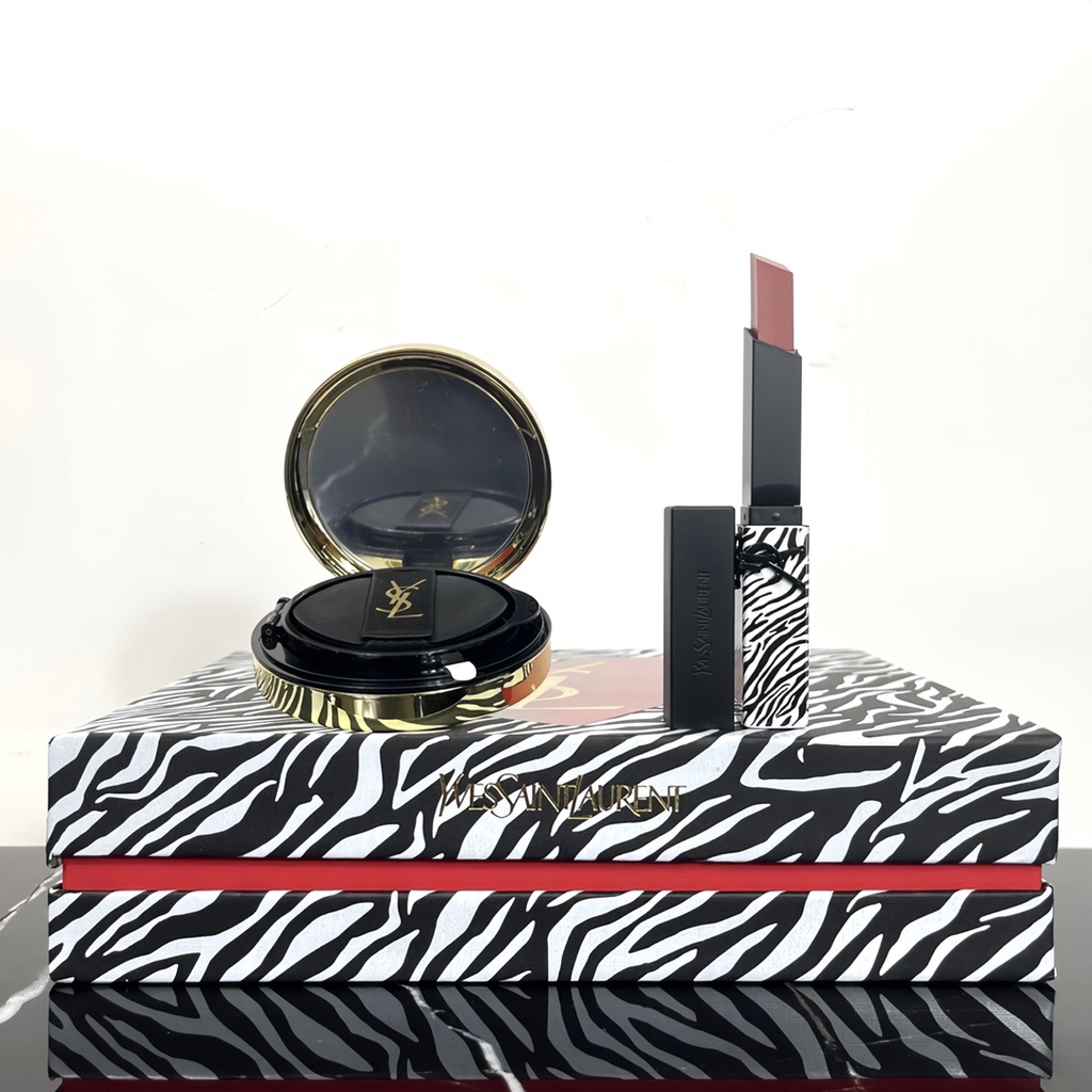 Ysl qixi limit noctilucent zebra lipstick flawless makeup powder cushion hộp quà
