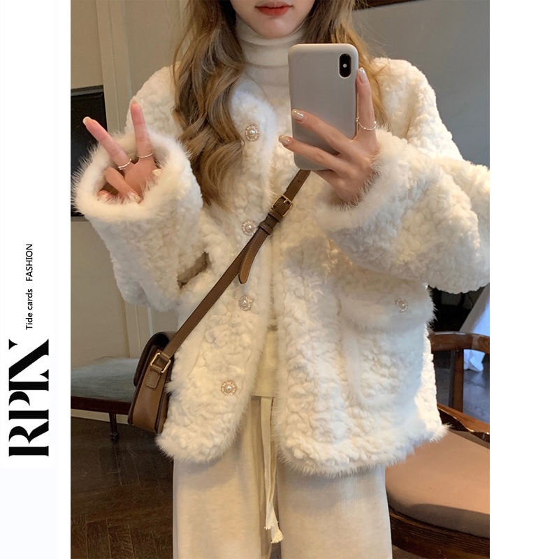 Xiaoxiangfeng Áo Khoác Lông Nhung Dáng Rộng Mùa Đông Cho Nữ