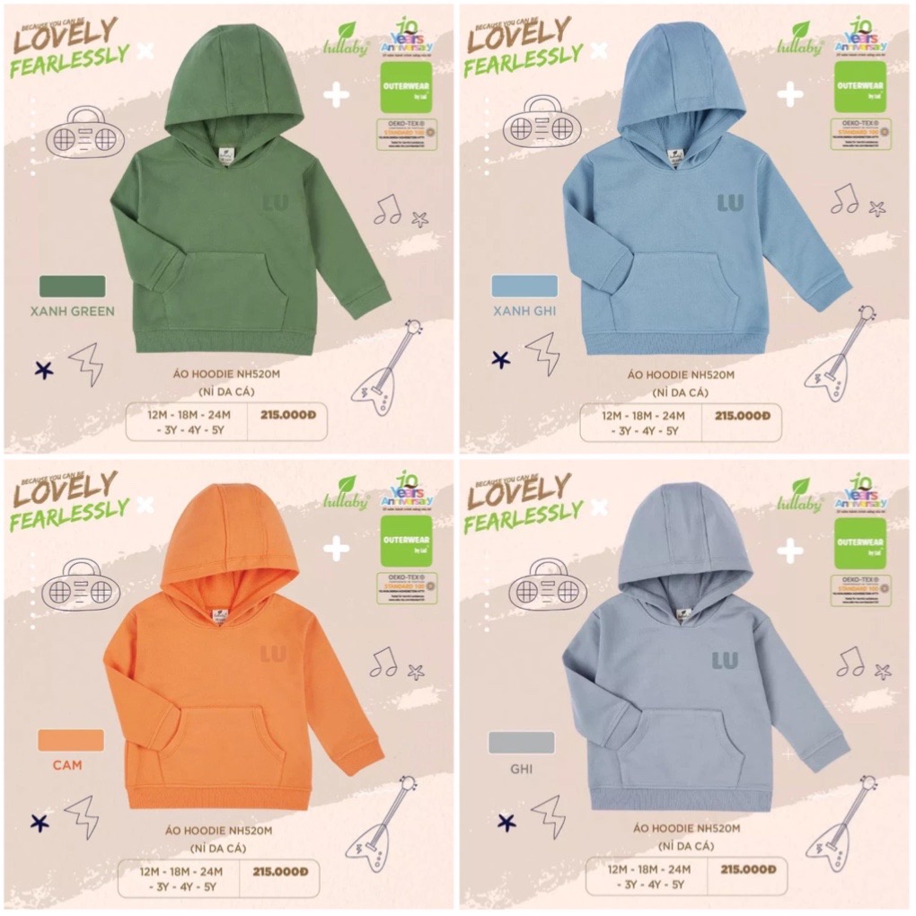 Lullaby - Áo Hoodie nỉ da cá có mũ có bé trai bé gái
