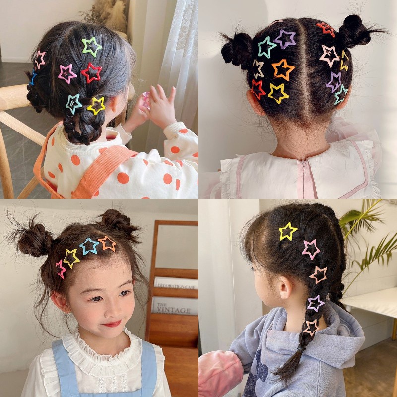 Set 10 Kẹp Tóc Mái Ngôi Sao Hình Hoạt Dễ Thương Thời Trang Hàn Quốc Cho Bé Gái
