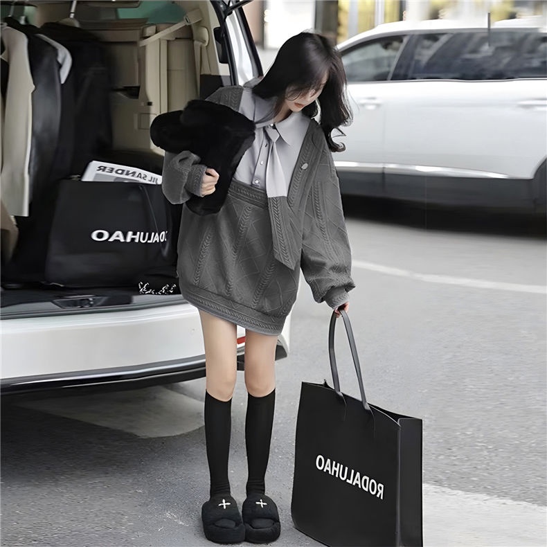 Áo Nỉ Giả Hai Lớp Cà Vạt Phong Cách Mới 2023 Cho Nữ