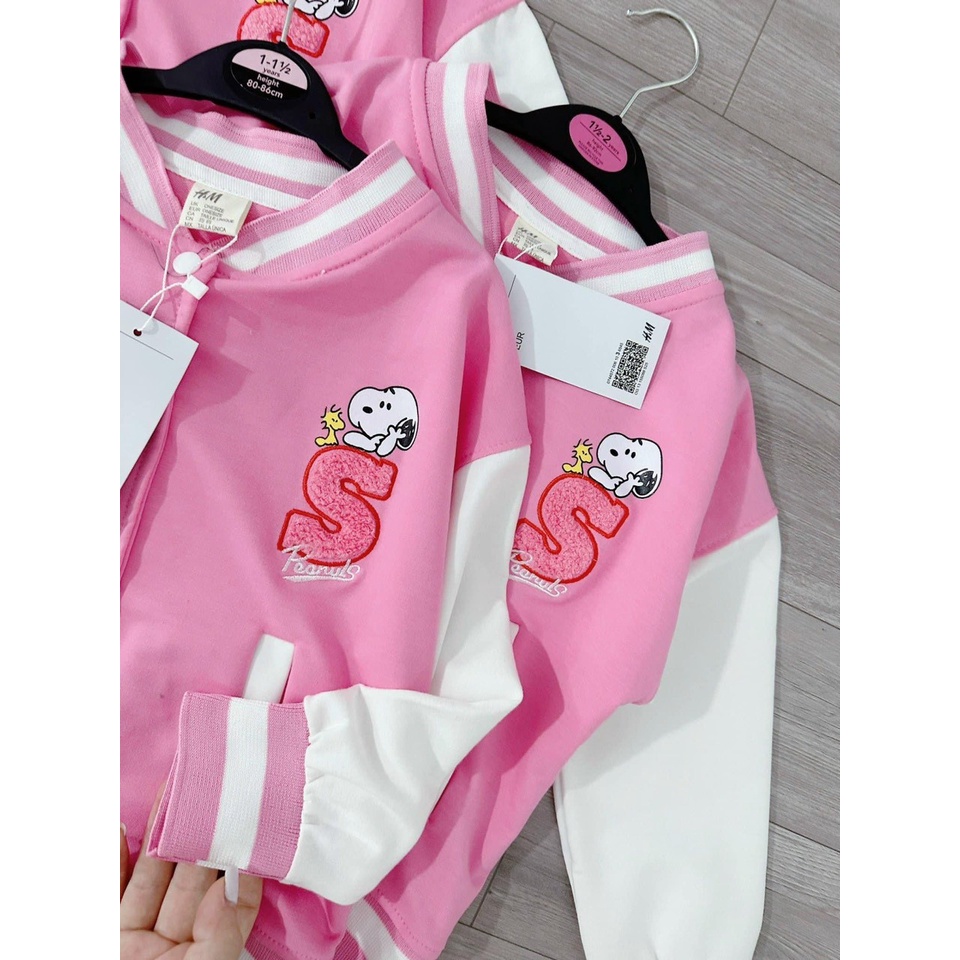 BG723 - ÁO KHOÁC BOM-BER HỒNG PHỐI TRẮNG CHO BÉ GÁI