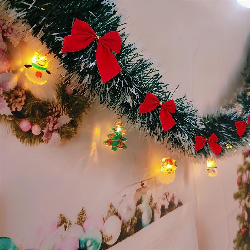 2m diy bowknot bell wreath / cây thông noel mía nhân tạo ruy băng vòng hoa đồ trang trí / trang trí giáng sinh màu xanh lá cây mô phỏng vine / năm mới tiệc cưới sân vườn nguồn cung cấp cầu thang