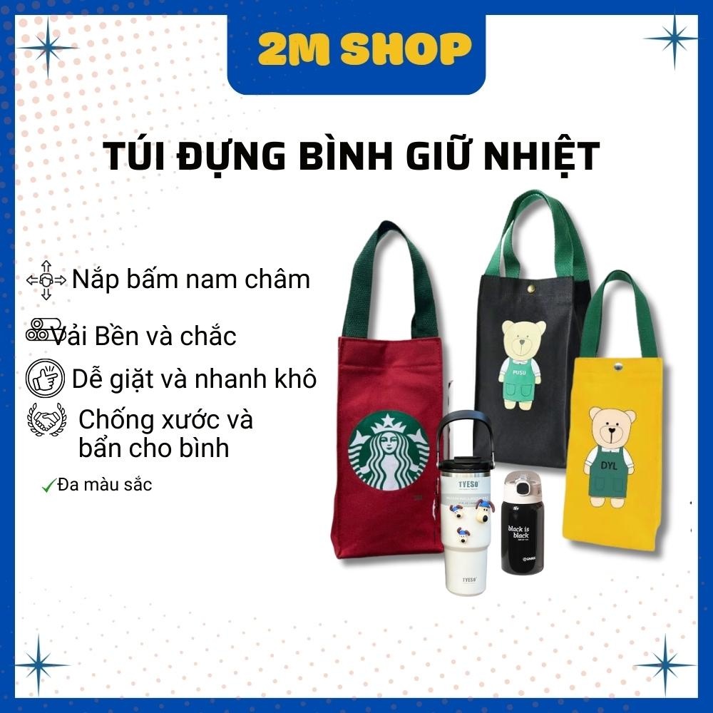 Túi vải đựng bình nước, ly giữ nhiệt, túi đựng đồ họa tiết dễ thương, có quai cầm tiện lợi_2mstore