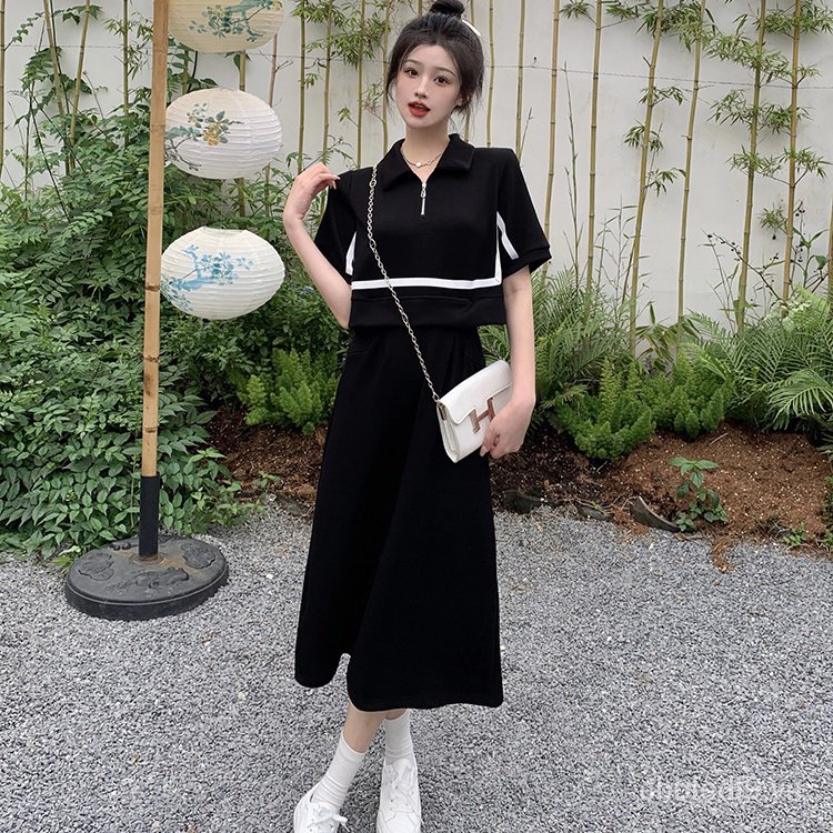 Cổ áo phụ nữ kích thước lớn mỏng hơn nhìn polo thịt tây tạng váy ngắn mùa hè váy hơi béo che bụng mỡ bụng mma-hình váy giả hai