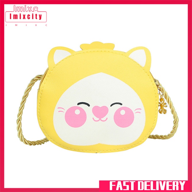 Imixcity kids crossbody bag túi đeo chéo mèo hoạt hình dễ thương túi da pu ví tiền xu nhỏ cho bé trai bé gái