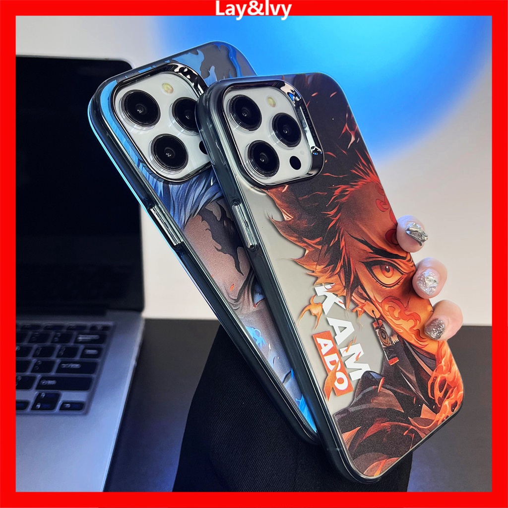 Phim hoạt hình phim hoạt hình anime demon slayer blade tanjiro mạ kim loại khung ống kính imd vỏ điện thoại silicon thích hợp cho iphone 14 14pro 14max 13promax 12 12promax 11