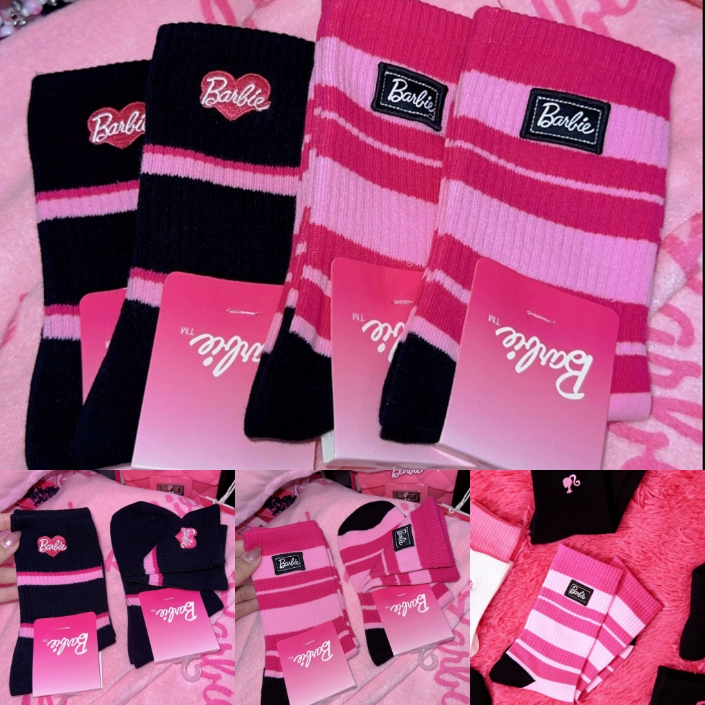 Barbie girls 'series màu hồng love letter sọc vẻ đẹp dễ thương giữa ống vớ đa năng của phụ nữ