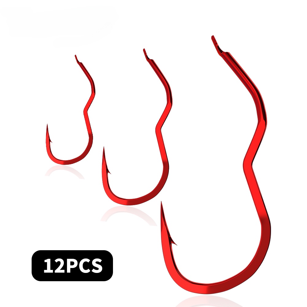 12 cái / túi móc câu tự động lật với barb anti-running anti-shedding móc câu màu đỏ