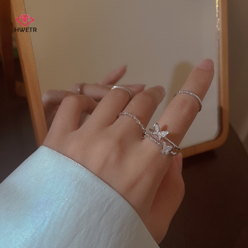 4 Nhẫn HWETR có thể điều chỉnh màu trơn thời trang cá tính dành cho nữ