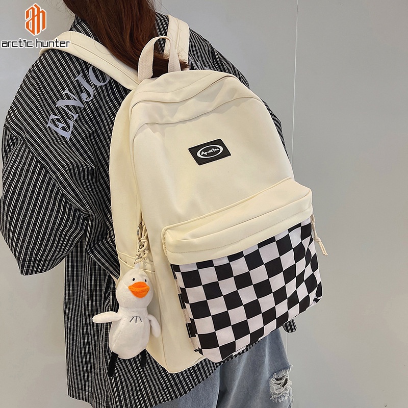 Arctic Hunter Balo  kẻ caro đơn giản sức chứa lớn phong cách Hàn Quốc cho nữ sinh trung học/ cơ sở