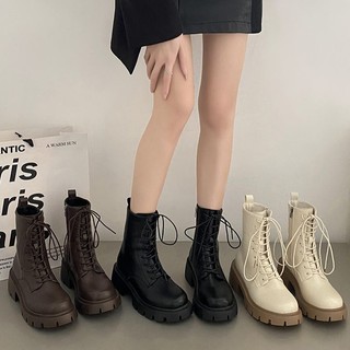Đen Giày Bốt martin Nữ Cổ Cao Thời Trang Cá Tính
