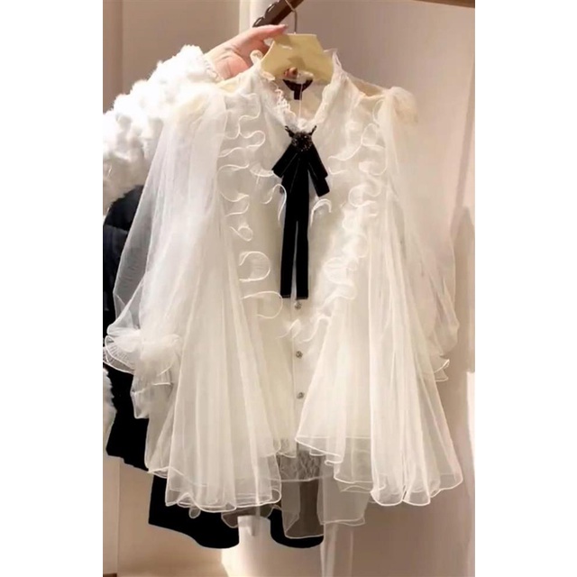 Áo Sơ Mi Trắng Phối Ren Phong Cách Hàn Quốc Thời Trang Xuân Thu Cao Cấp Cho Nữ