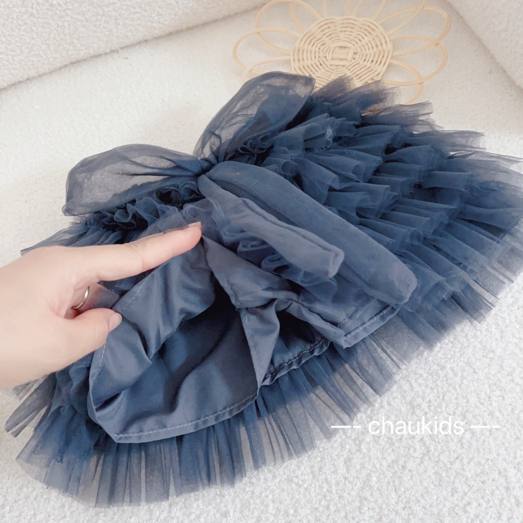 SET ÁO SÁT NÁCH TĂM PHỐI CHÂN VÁY TẦNG ĐÍNH NƠ CHO BÉ GÁI SIZE 8-18KG