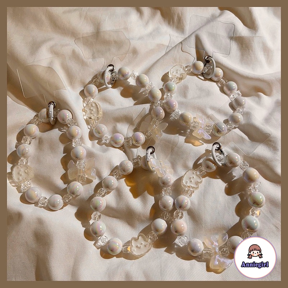 Nữ tính bowknot rabbit cườm bracelet chuỗi điện thoại di động cho phụ nữ cô gái bohemia pearl rope dây đeo điện thoại di động anti-lost lanyard treo dây trang sức dây đeo