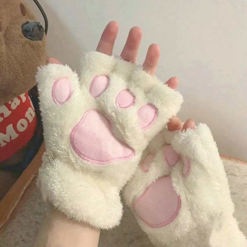 Găng tay mèo sang trọng đáng yêu / găng tay lông mịn mềm mại ấm áp hàn quốc / girls winter cold-proof casual riding mittens