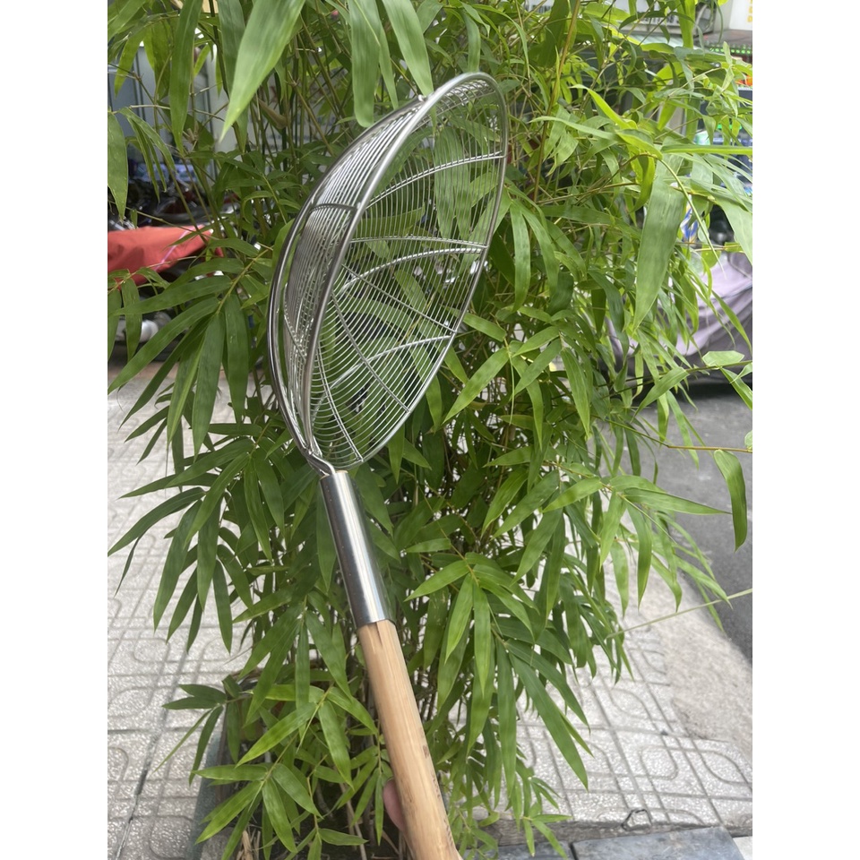 Vợt Vớt Thực Phẩm / Vợt Đồ Chiên Vòng Inox Cán Gỗ Cao Cấp Bền Đẹp