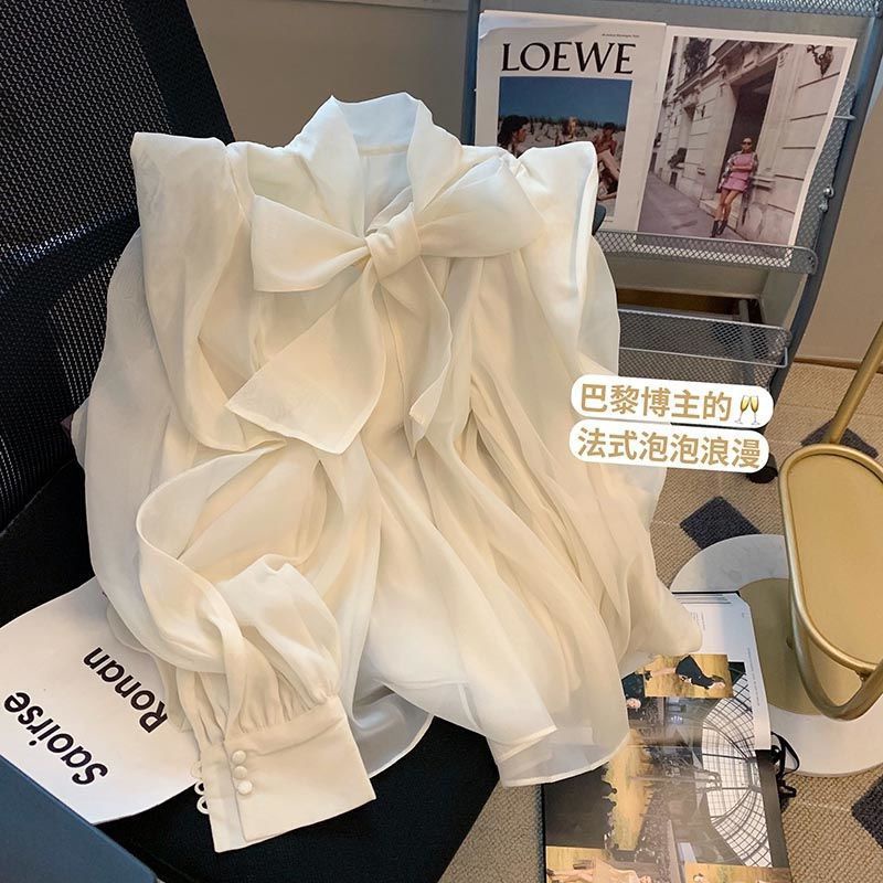 Áo Sơ Mi chiffon Tay Dài Dáng Rộng Thắt Nơ Phong Cách Pháp Thời Trang Mùa Xuân Mới Cho Nữ