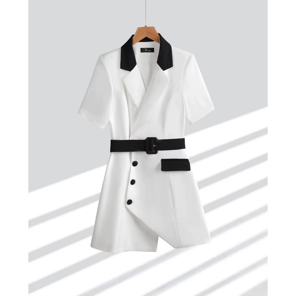 2023 mùa hè phong cách mới của phụ nữ pháp váy trắng của phụ nữ mùa hè high-end design niche single-breasted suit skirt