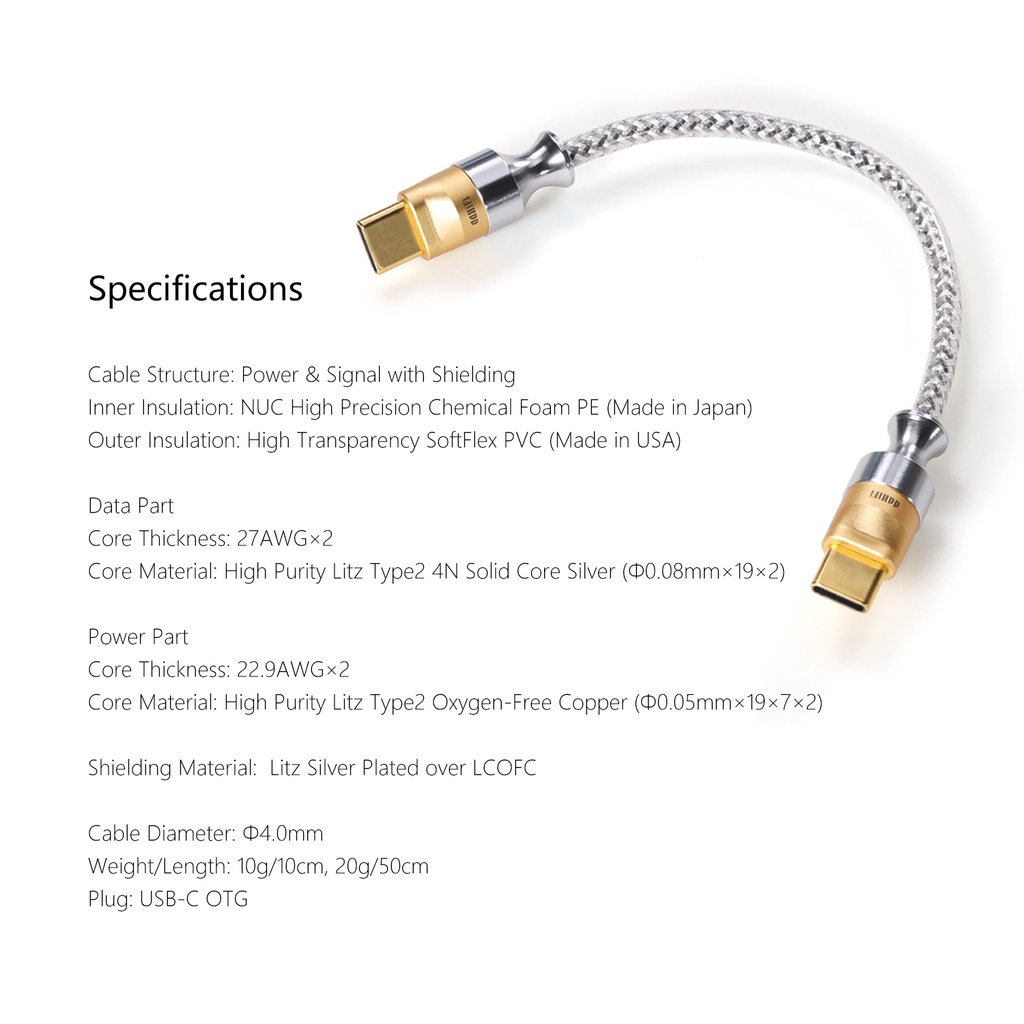 DD ddHiFi TC07S Nyx Series Silver TypeC HiFi Audiophile USB OTG Cable with Litz Silver Plated over LCOFC Shielding