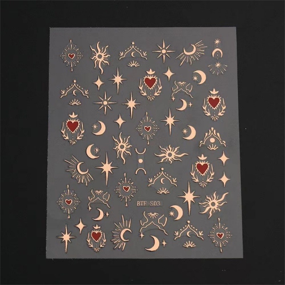 ♕ Nail Art Bronzing Nhãn dán móng tay hình trái tim Vàng và Bạc Laser Butterfly Star Moon Sticker Trang trí móng tay Dụng cụ làm móng tay cho tiệm làm móng 2 thiết kế LÊN NHẤT