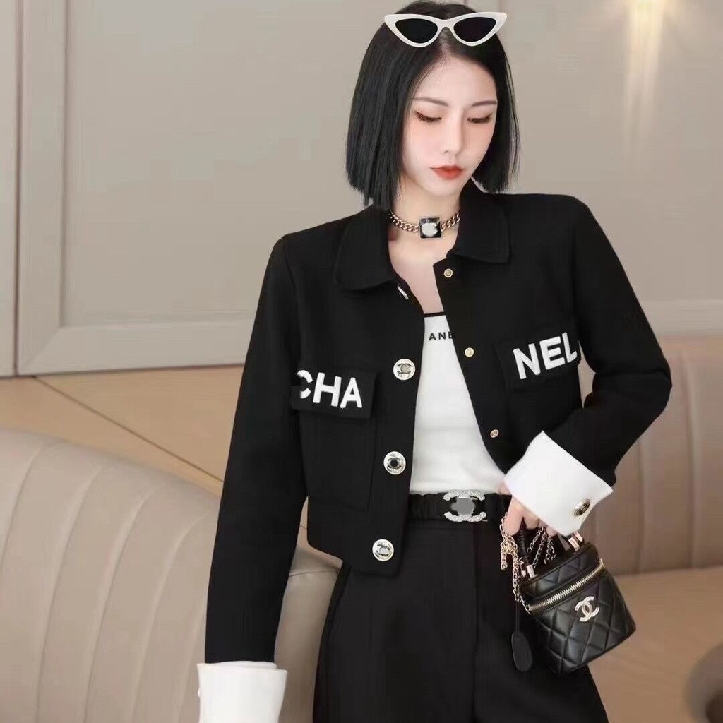 Áo khoác nữ xuân thu 2023 phong cách mới pháp phụ nữ nhỏ sang trọng cao cấp-kết thúc ngắn màu đen trên cùng